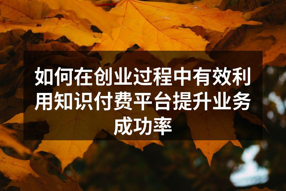 如何在创业过程中有效利用知识付费平台提升业务成功率